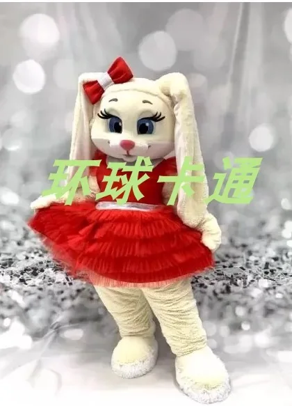 New Adult Hot Sale Foam Red Dress Hare Rabbit Cartoon Mascot Costume Plush Christmas Fancy Dress Halloween Mascot Costume