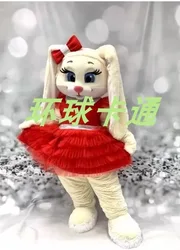 New Adult Hot Sale Foam Red Dress Hare Rabbit Cartoon Mascot Costume Plush Christmas Fancy Dress Halloween Mascot Costume