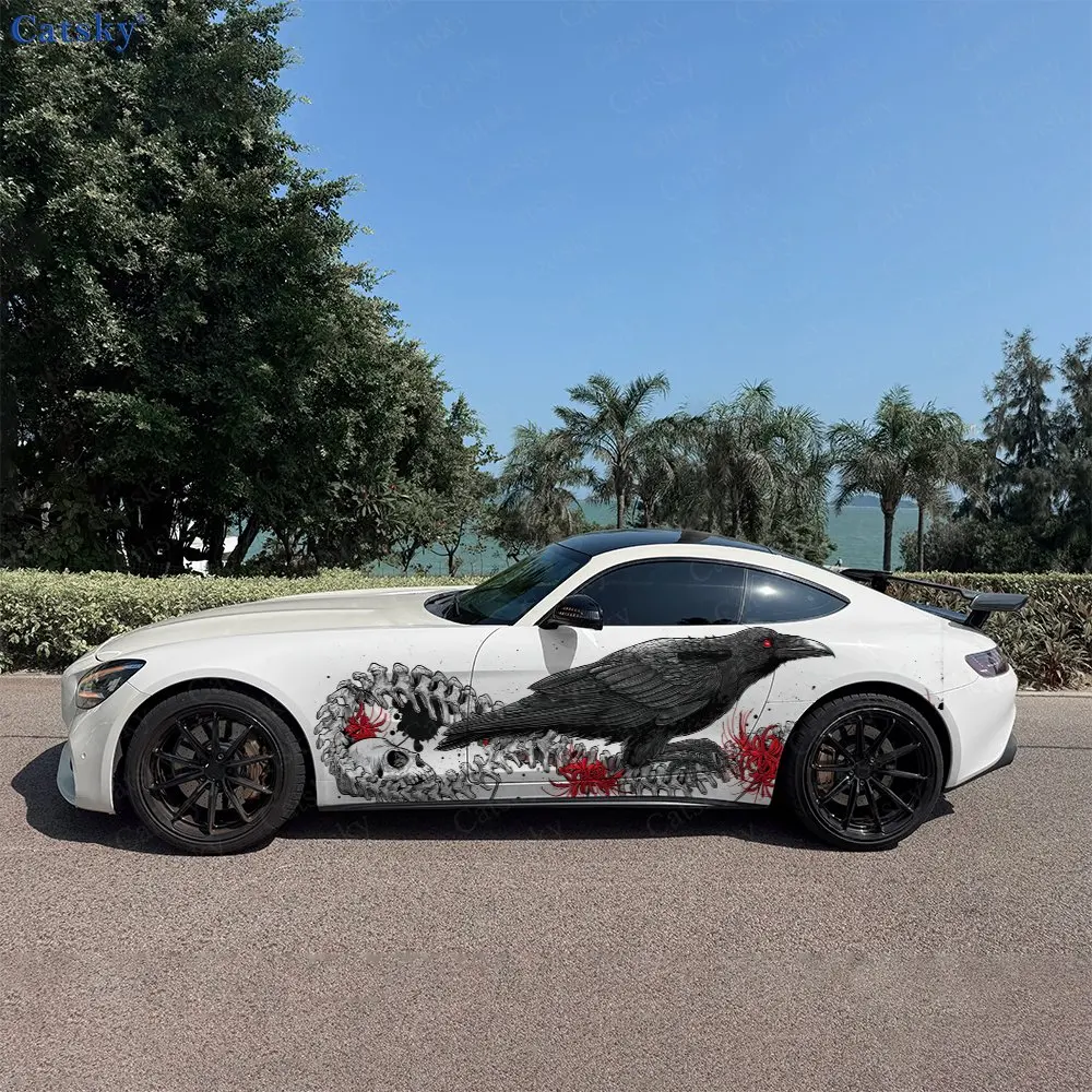 2pcs Dark Raven Snake Bone Spirit, Durable, Fade-resistant, Enhance Vehicle Aesthetics With Bold Artistic Design Car Vinyl Wraps