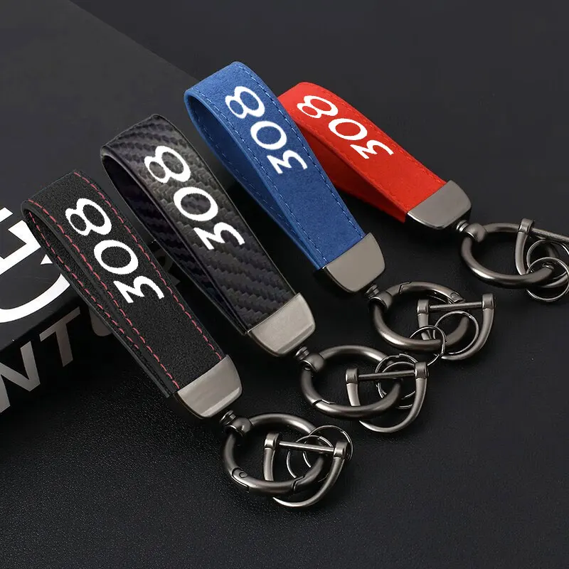 Car Key Chain Rings Metal Suede Keychain Universal Auto Keyring Horseshoe Buckle Fashing Decoration For Peugeot 308 Accessories