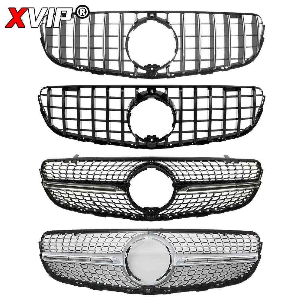 XVIP For Mercedes Benz GLC-Class X253 15-19 GLC250 GLC300 GLC350e GLC43 AMG Chrome Black GTR Diamonds Style Front Racing Grilles