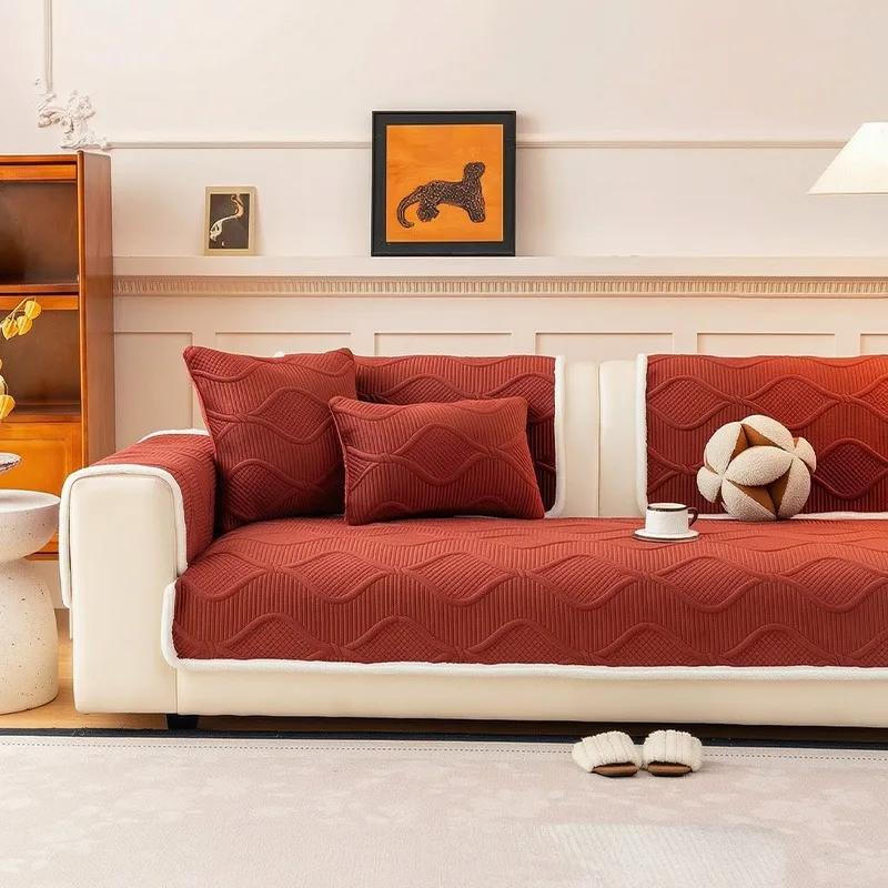 Soft Sofa Mat Cover Towel Winter Plush Warm Anti-slip Scratch‑Resistant Sofa Slipcover for Living Room Home Couch Protector