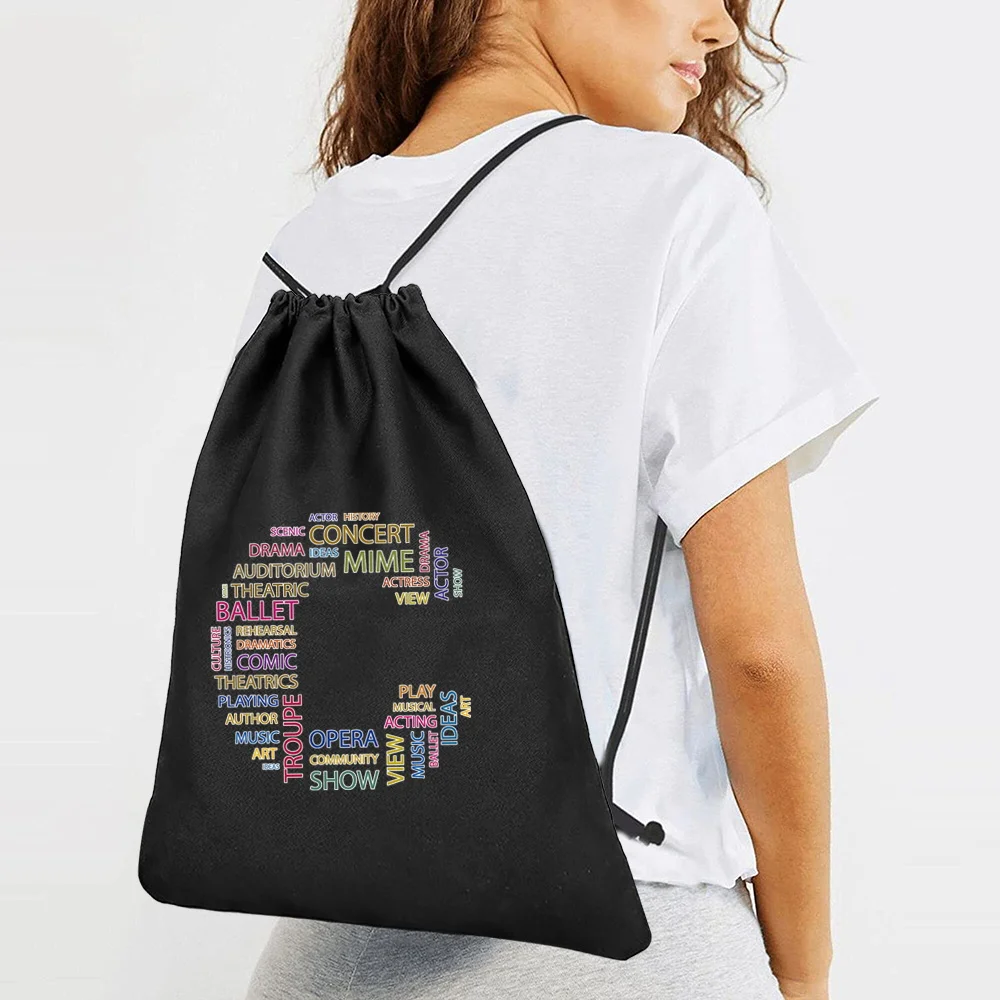 Mochilas de lona saco de ginásio sacos de ombro dos homens cordão duplo portátil feminino casual selvagem simples texto carta impressão organizador 2024