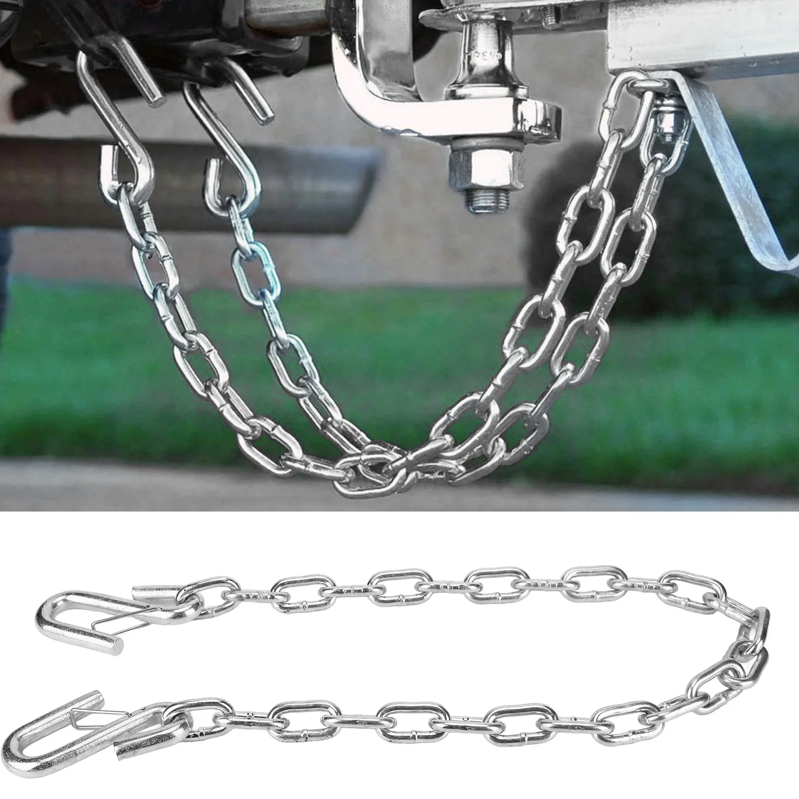 Safety Chains Hook Safety Tow Chain Trailer Safety Chain 3500lbs Towing Wire Ropes with Double Spring Clip Hooks for Trailer RV