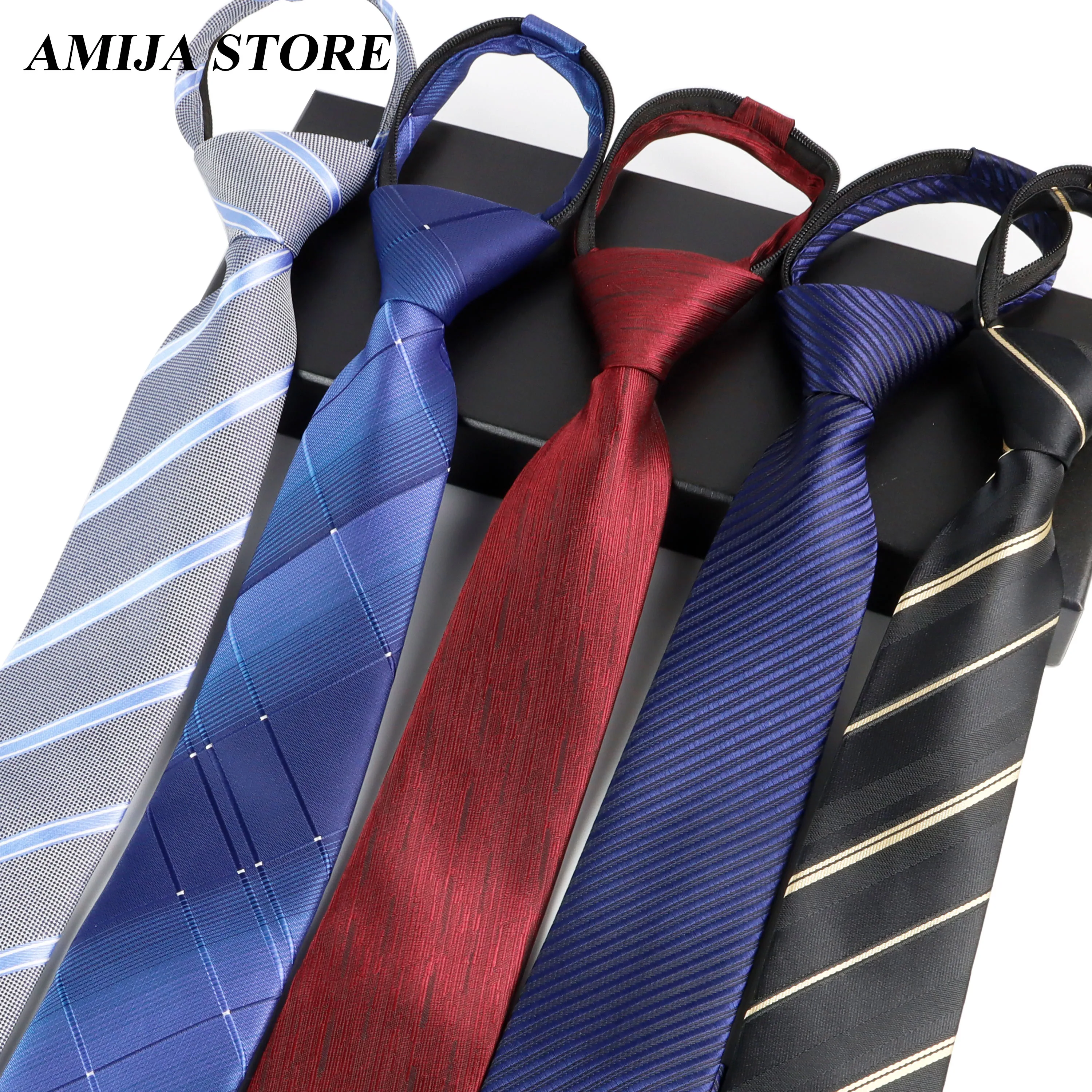 

Новый стиль, 7 см, тканые полиэстеровые мужские галстуки на молнии, полосатый клетчатый галстук с узором пейсли, черный, красный, свадебный, деловой, вечерний, галстук на шею