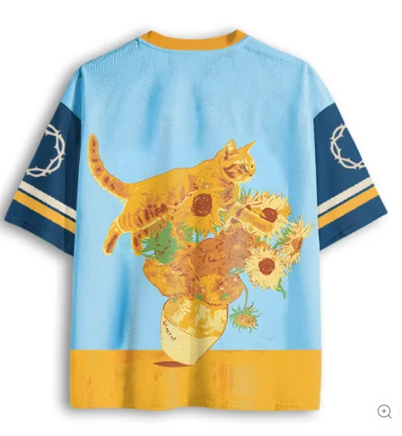 Adult and Children Art Cat Enthusiast Frenzy, Orange Cat Crashing Into Sunflower 3D Printed Niche Quirky Jersey Short Sleeve