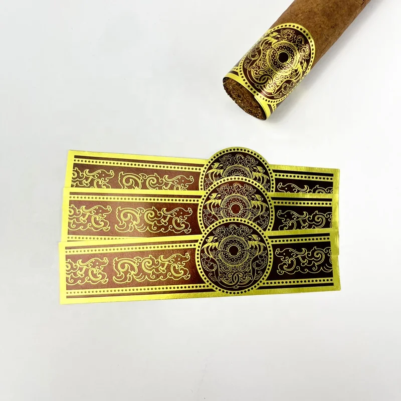 Customized productAdhesive Custom Printing Private Logo Vinyl Waterproof Embossed Gold Foil Cigar Band Wrapper Sticker Label