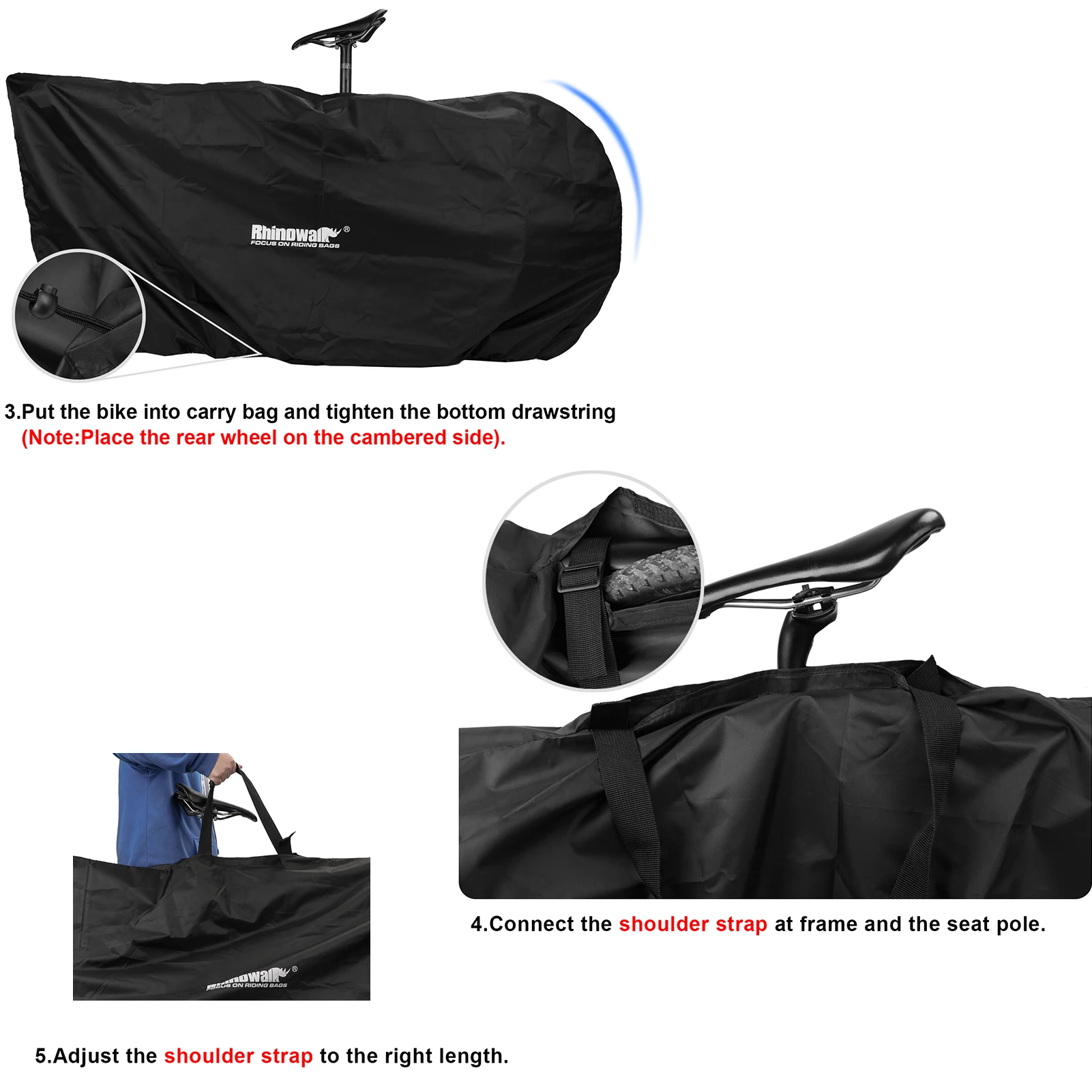 Rhinowalk Mountain Bike Carry Bag for 26-27.5 Inch Portable Cycle Bike MTB 700C Travel Bicycle Storage Bag Bicycle Accessories