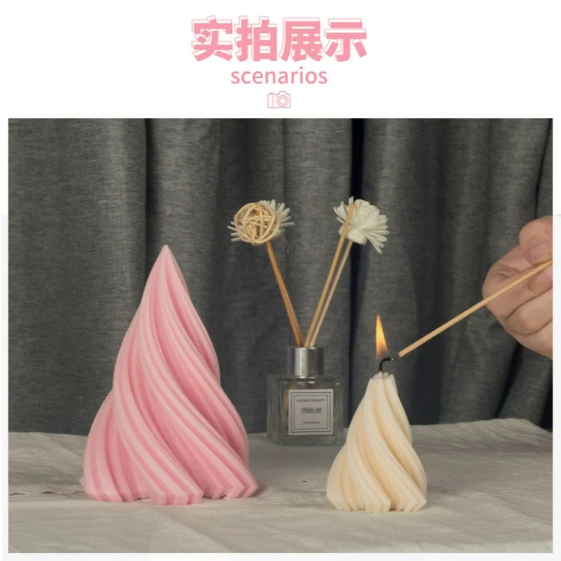 3D Pointed Spiral Candle Silicone Mold Rotating Wave Geometry Cake Chocolate Silicone Mold Soap Mold
