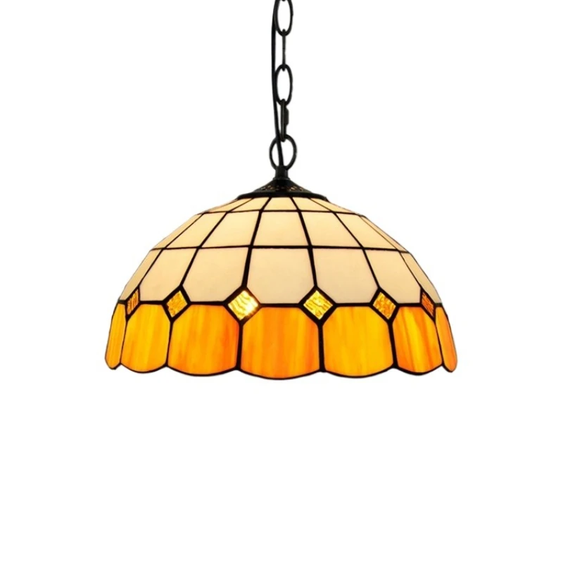 

Simple Mediterranean stained glass retro dining room bedroom orange chandelier 0CM lamp