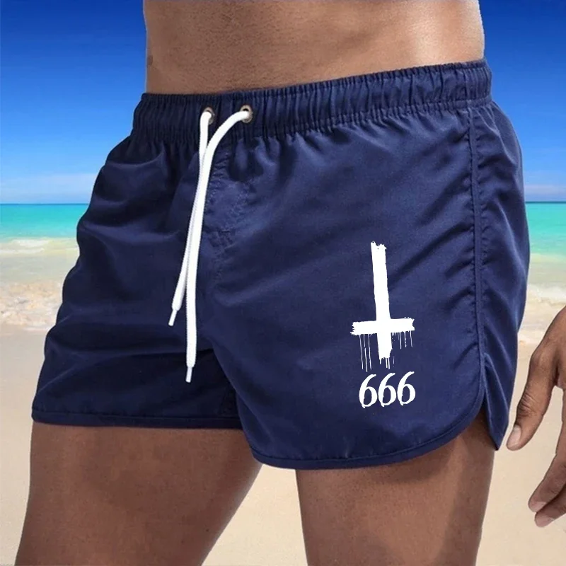 Satan Cross 666 Mens Board Shorts High Quality Male Beach Casual Fashion Short Pants Male Summer Running Cycling Fitness Shorts