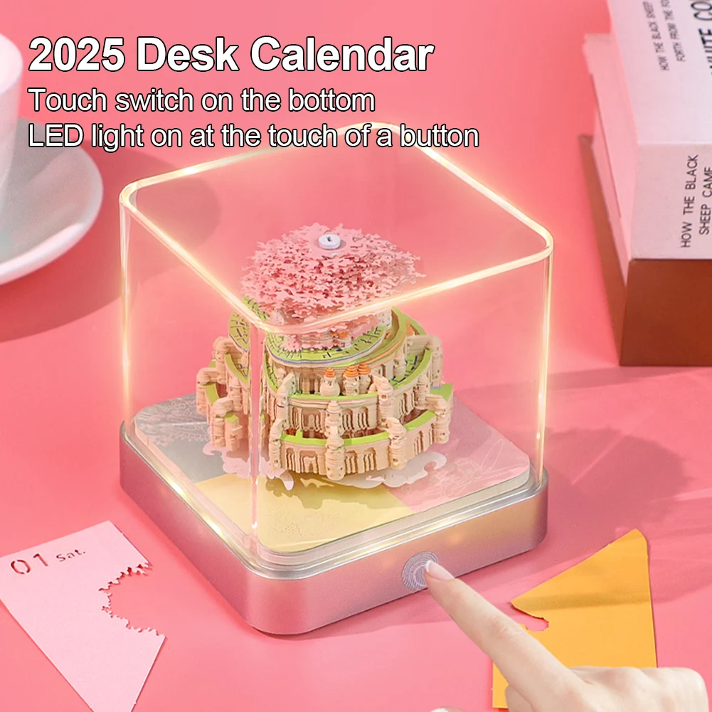 3D Desk Calendar 2025 Tear-Away 3D Paper Art Notepad with LED Light Paper Carving Calendar for House Sculpture Present