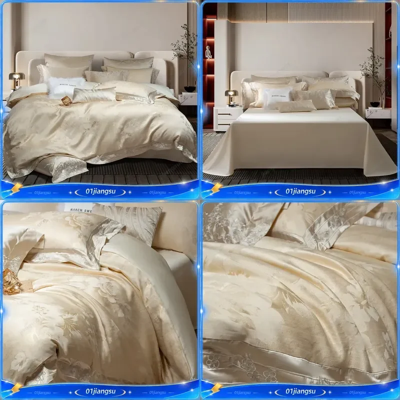 Luxury Egyptian Cotton Bedding Set Jacquard Brocade Flower Embroidery Duvet Cover Sheet Pillowcases Queen King Size Home