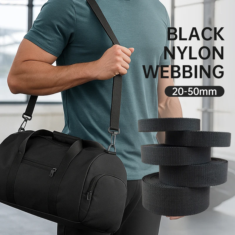 

10M 20/25/30/38/50mm Balck Nylon Webbing for Bags 2mm Thick Backpack Ribbon Strap Safety Belt Sling Sewing Dog Collar Leash Band