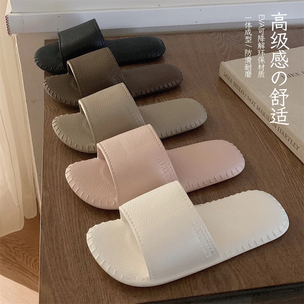 

Home lightweight soft bottom comfortable eva cool slippers men and women summer retro leather pattern couple one-word slippers
