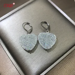 Handmade Design Stainless Steel Glass Heart Earrings for Women Fashion Sweet Shining Dazzling Glamorous Jewelry Gift