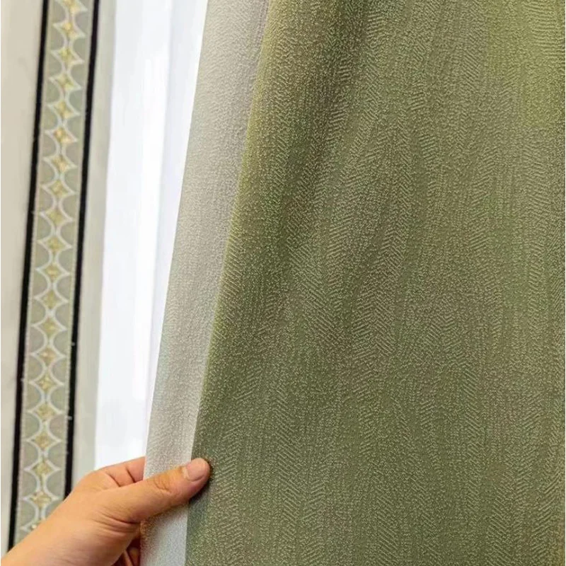 New Internet celebrity water ripple jacquard bedroom and living room blackout curtain cloth matcha green Japanese modern