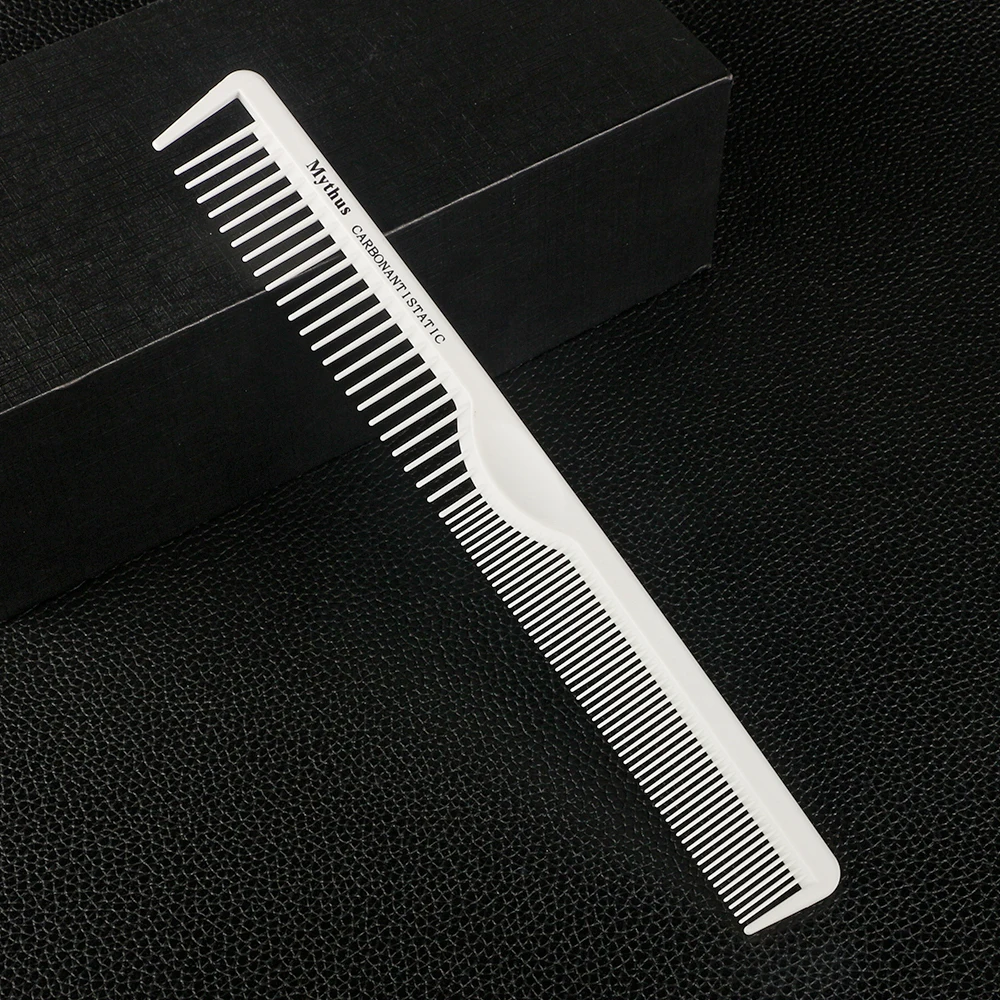 Mythus-Pente Anti-Estático para Barbeiro, Ferramentas de Cabelo Profissional, Carbono, White Rat Tail Comb, Beleza