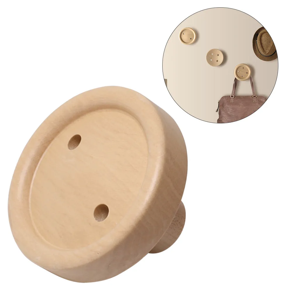 Stainless Steel Wooden Button Coat Hook Wall Mounted Elegant Solid Structure Natural Wood Texture for Utility Room Garage