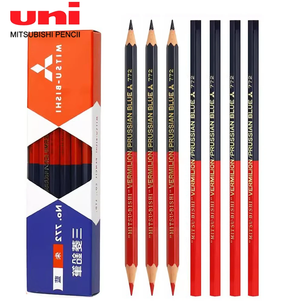 Japan UNI Wood Pencil 772 Red / Blue Double-Ended Marker Erasable Waterproof Office Art Stationery Cute Pencils School Supplies