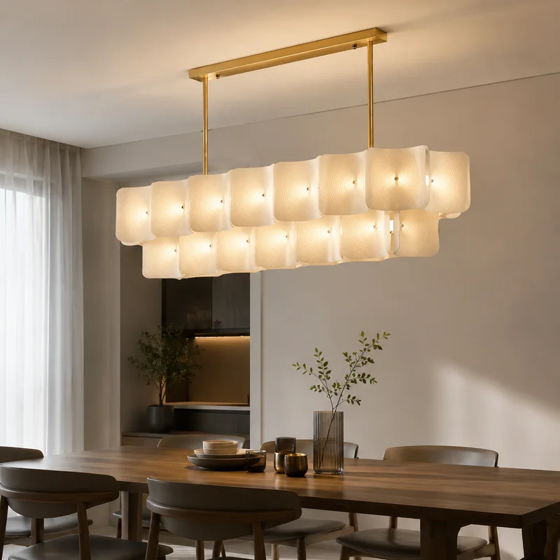 Modern Glass Sculptural Nordic Living Room Dining Table Minimalist Designer Interior Home Decor Wavy Textured Panel Chandelier