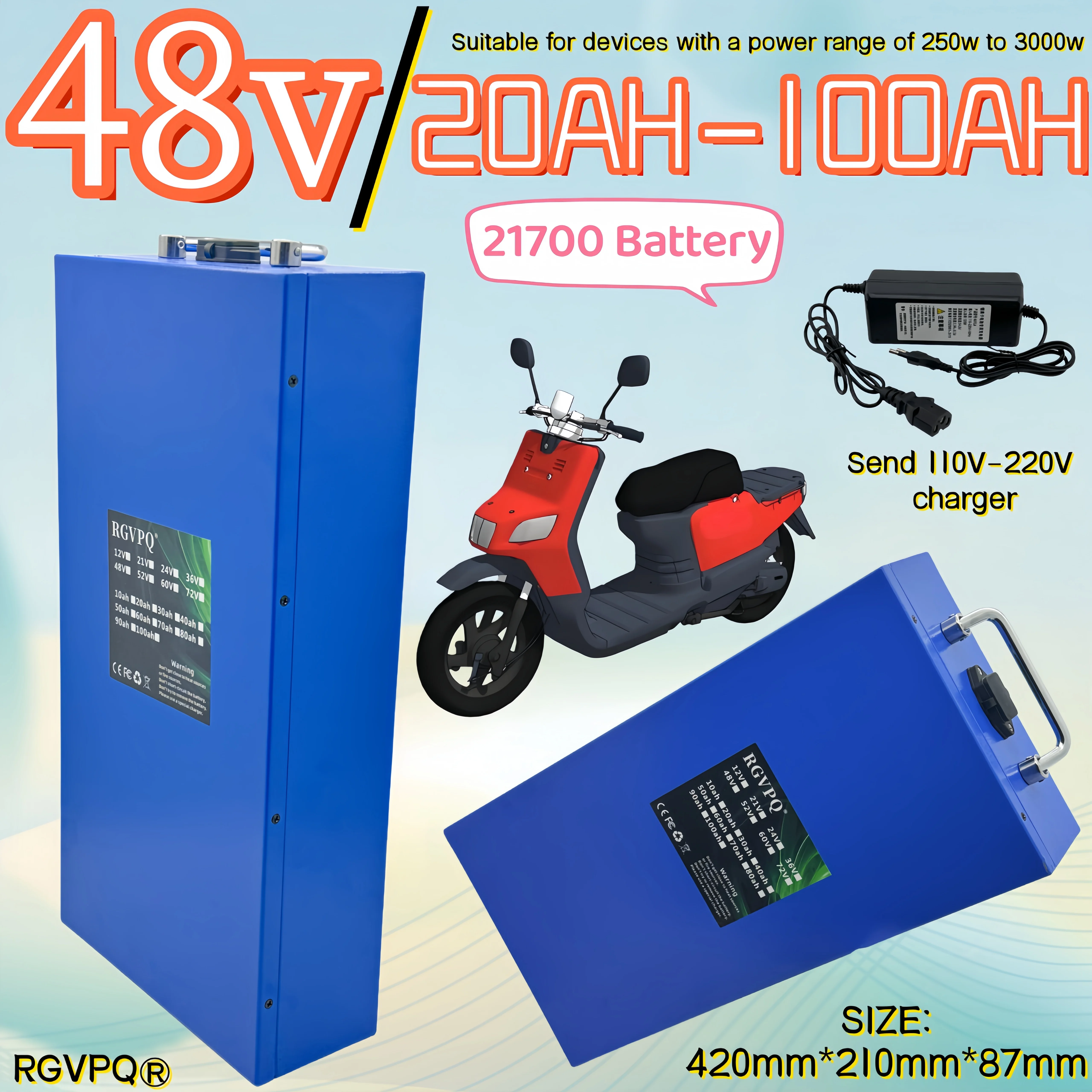 

48V21700 lithium battery new -100AH lithium battery pack, built-in BMS application 3500W motorcycle tricycle yacht solar energy