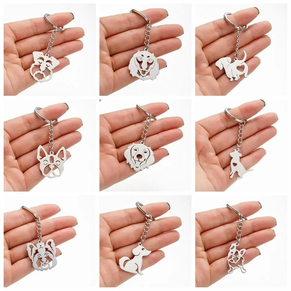 Stainless Steel Dog Keychain Animal Keyring French Bulldog Pet Memorial Keychain Metal Silver Color Dog Pendant Keyring