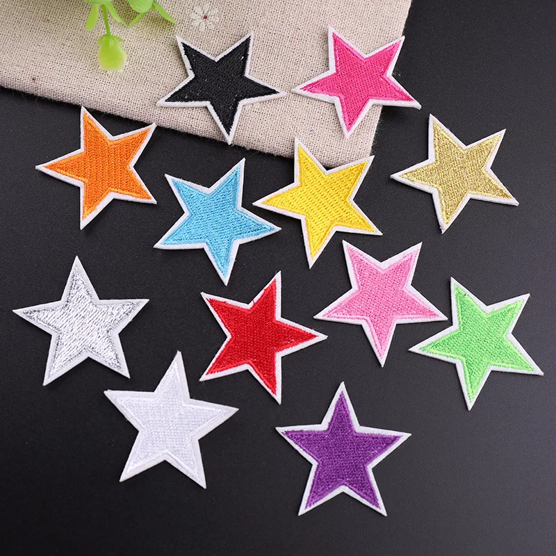 5pcs/bag Multi-color Full Embroidery Pentagram Embroidery Ironing Accessories DIY Bag Decoration Patches