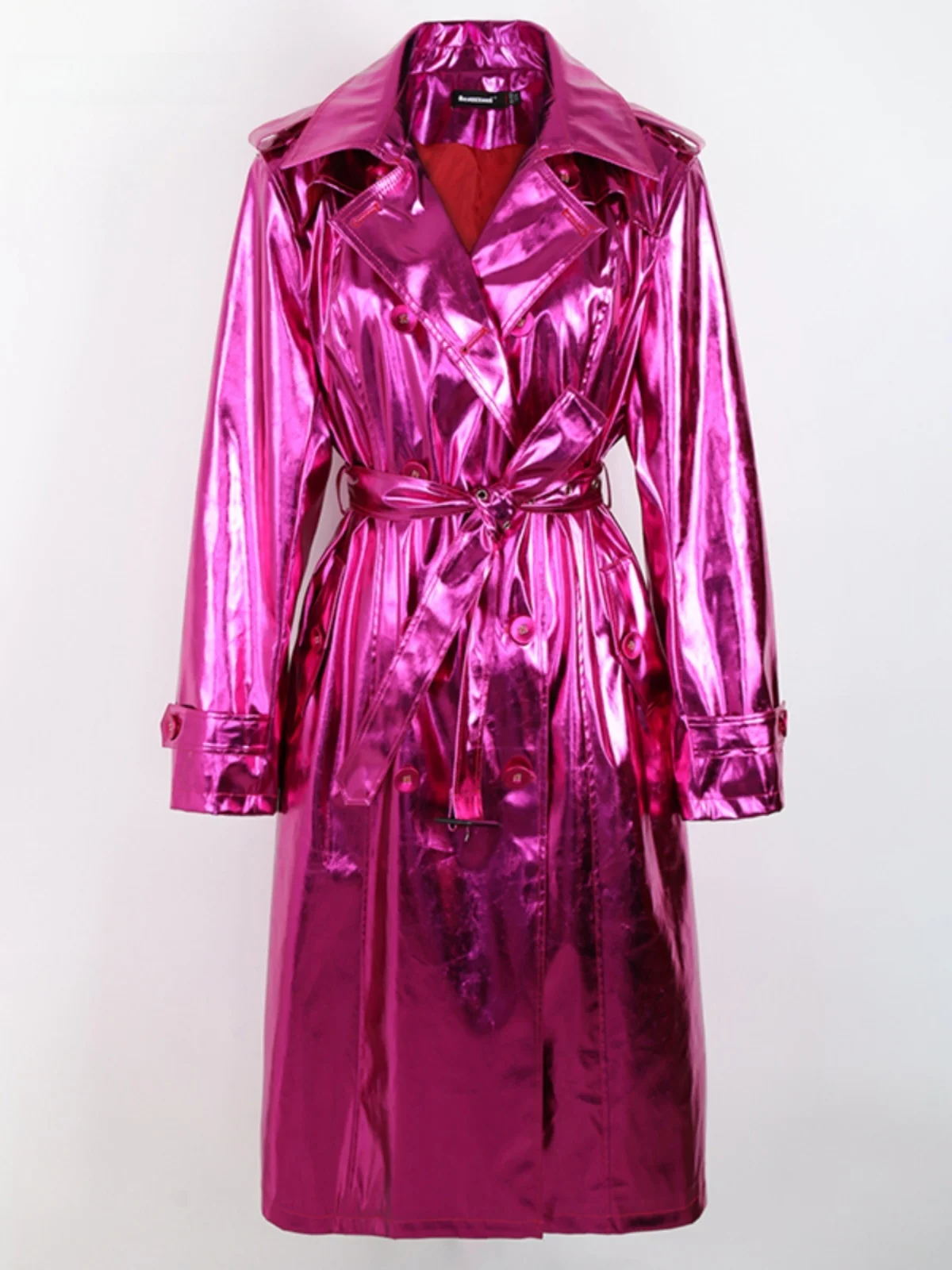 

Nerazzurri Long PU Leather Jaet Women's Glossy Painted Leather Windbreaker Coat Street Sle High ine Autumn New Arrival