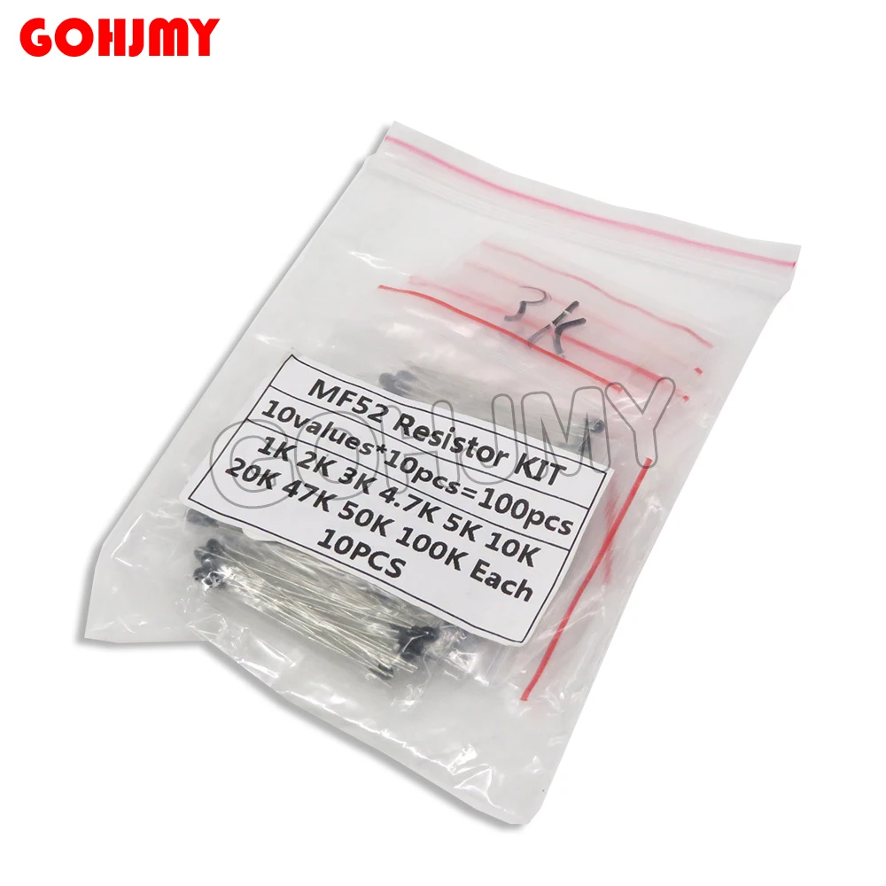 100 Uds = 10 valores * 10 Uds 1K 2KNTC Kit de resistencia termistor NTC-MF52AT 1K 2K 3K 4,7 K 5K 10K 20K 47K 50K 100K +-5% 3950B GOHJMY