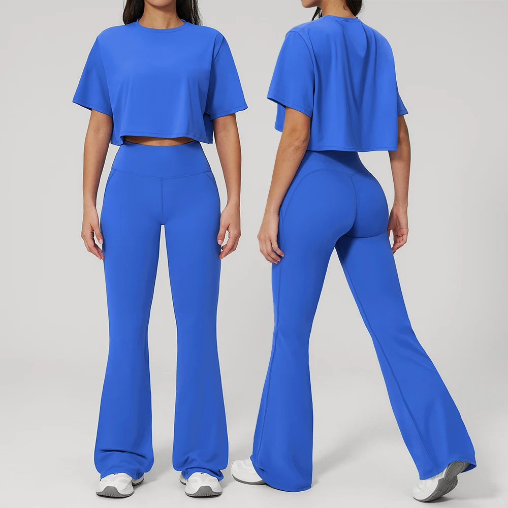 Women Yoga Set 2PCS Seamless Sportswear Workout Clothes Athletic Wear Gym Legging Fitness Bra Crop Top Short Sleeves Sports Suit