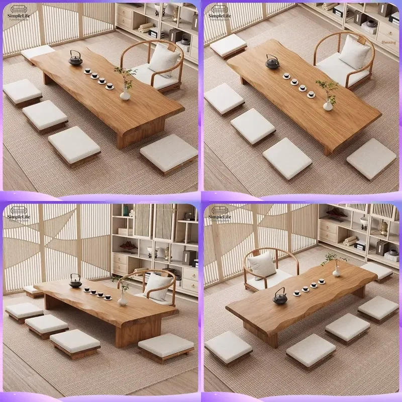 Modern Japanese Style Solid Wood Coffee Table with Storage Space Living Room Furniture Minimalist Design Customizable Size