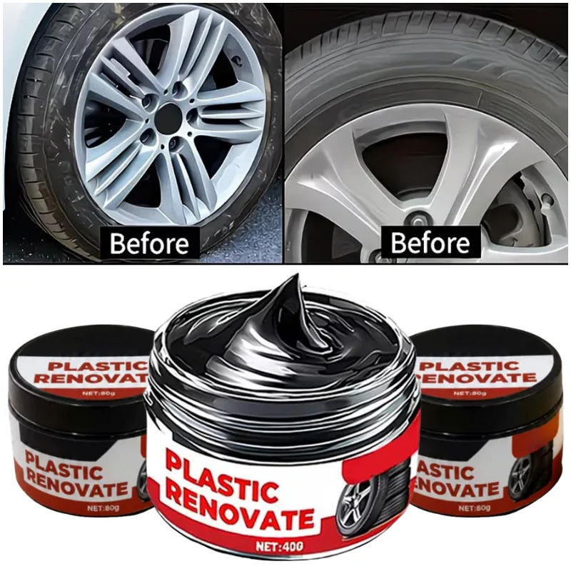 40/80g Auto Plastic Restorer Paste Car Interior Rubber Trim Renovation Cream Restore Faded Surfaces with Application Sponge