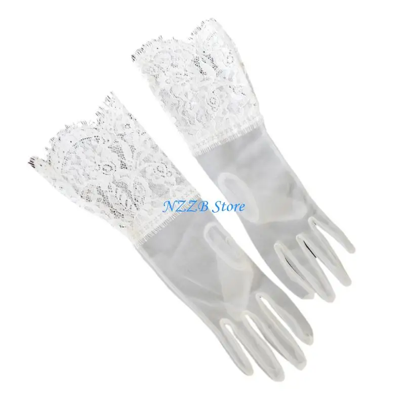 

T21F Wedding Lace Gloves Prom Party Full Finger Gloves for Cosplay Operas Wear