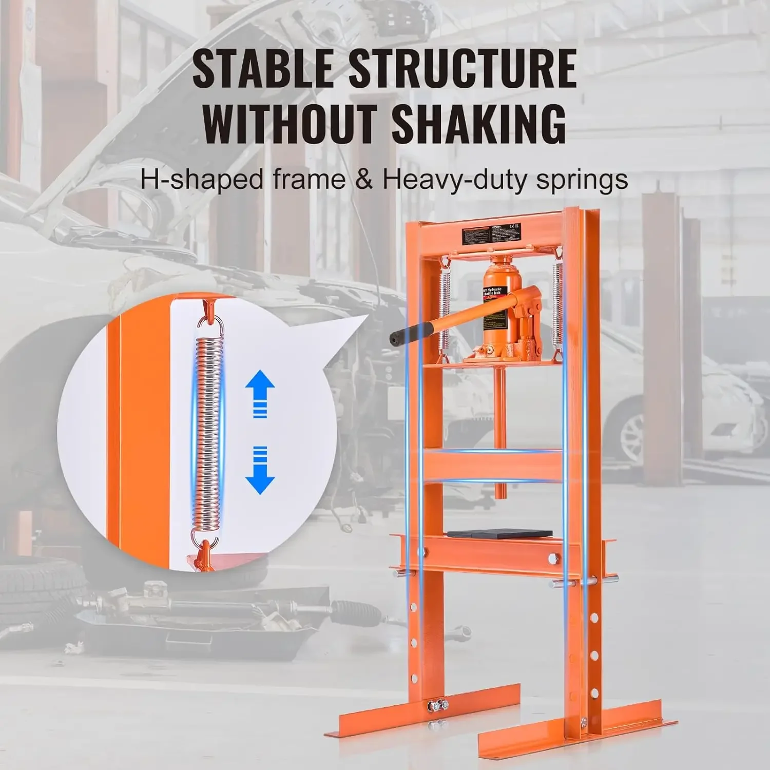 Hydraulic 6 Ton H-Frame Garage Floor Adjustable Shop Press with Plates, 6T, Orange