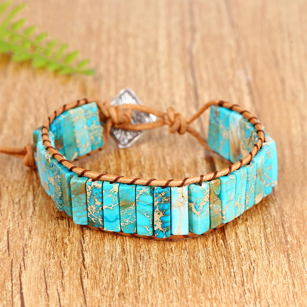 Stylish Multicolor Natural Gem Leather Tibetan Gypsy Adjustable Bracelet Bead Leather Wrap Bracelet Jewelry Collection