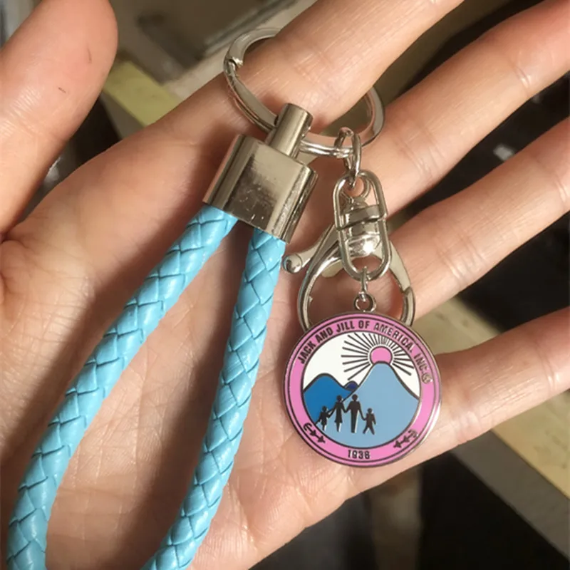 1Pcs Jack And Jill Of America Leather Braided Keychain Pink Blue OKC32-1 DIY Bag Greek Fraternity Sorority KeyRing Dropship