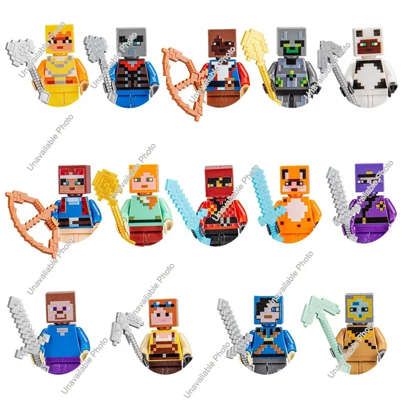 Hot Toys My World Building Blocks Cartoon Steve Craftes Characters Figures Assemble Toys Green Pixel Creeper Bricks Hero Toy