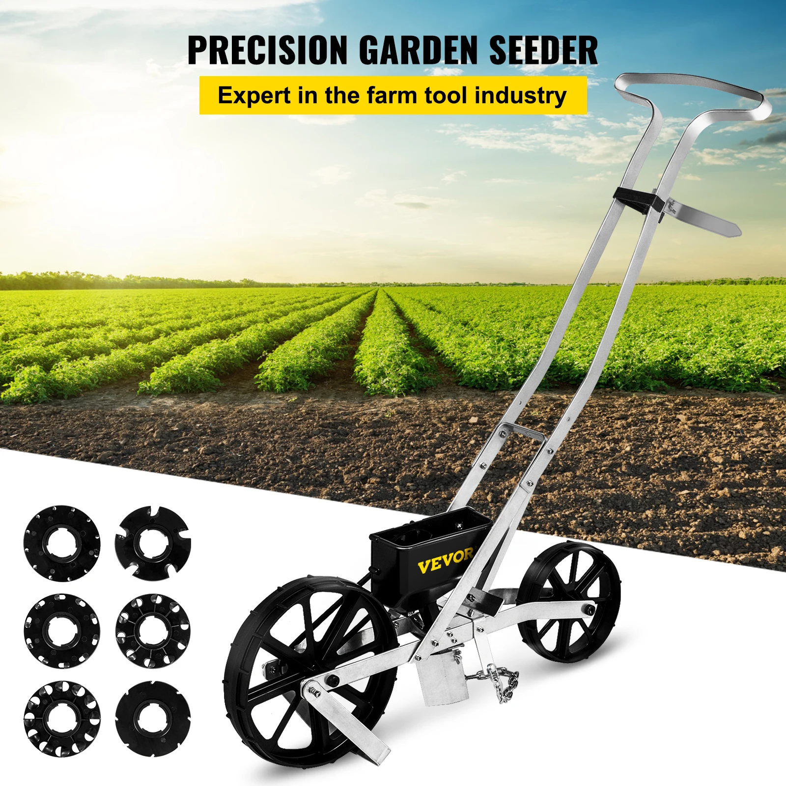 VEVOR Garden Seeder Walk-Behind Garden Push Seeder Manual Row Crop Planter Garden Lawn Spreader for Sowing Seed for Various Seed