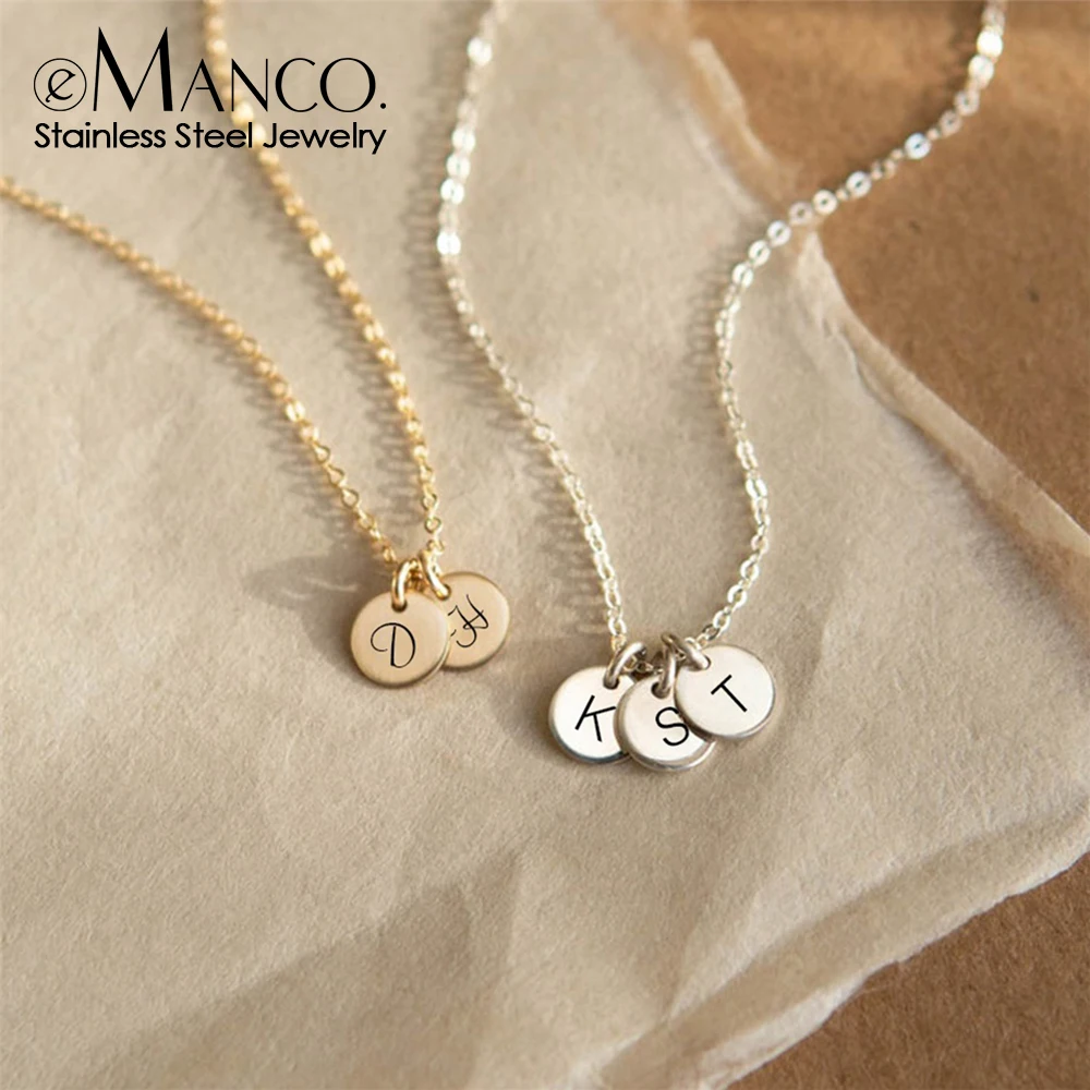 eManco 6mm Initial Letter Customized Name Necklace Stainless Steel Choker Women Disc Pendant Necklaces Women Men Family  Jewelry