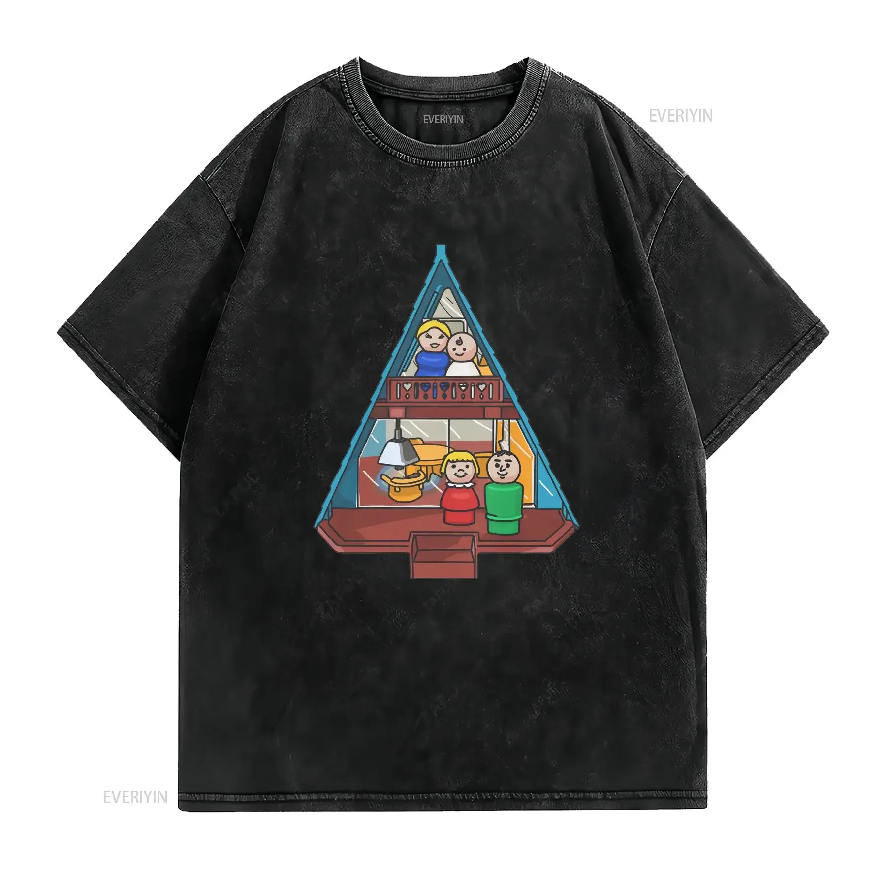 Little People Family In Their A Frame House Softstyle T Shirt vintage Washed Versatile Casual Comfortable Top For Everyday Wear