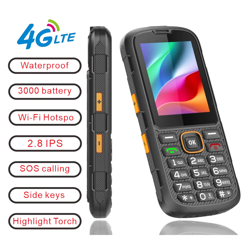 EAOR Charging Dock 4G Feature Keypad Waterproof IP68 Volume Side Key 3000mAh Power Bank WiFi Hotspot SOS One Click Dialing Phone