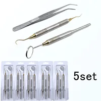 Juego de 1/5 pinzas de espejo de boca Dental, pinzas de sonda curva, instrumentos dentales de acero inoxidable, herramienta de limpieza de dientes para dentista