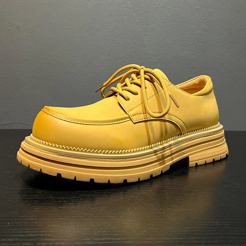 

Men's Platform Derby Shoes White Casual Thick Sole Lace Up Leather Shoes Streetwear Fashion Chunky Sneakers