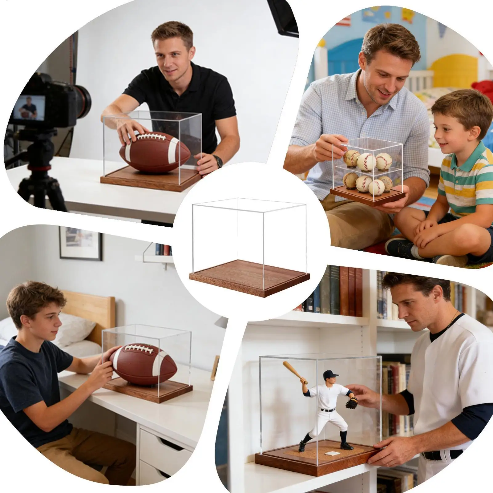 

Прозрачный футляр для хранения шлемов с деревянной подставкой, футляр для демонстрации полноразмерных футбольных шлемов, для спортивных коллекционных предметов, бейсбольных шлемов