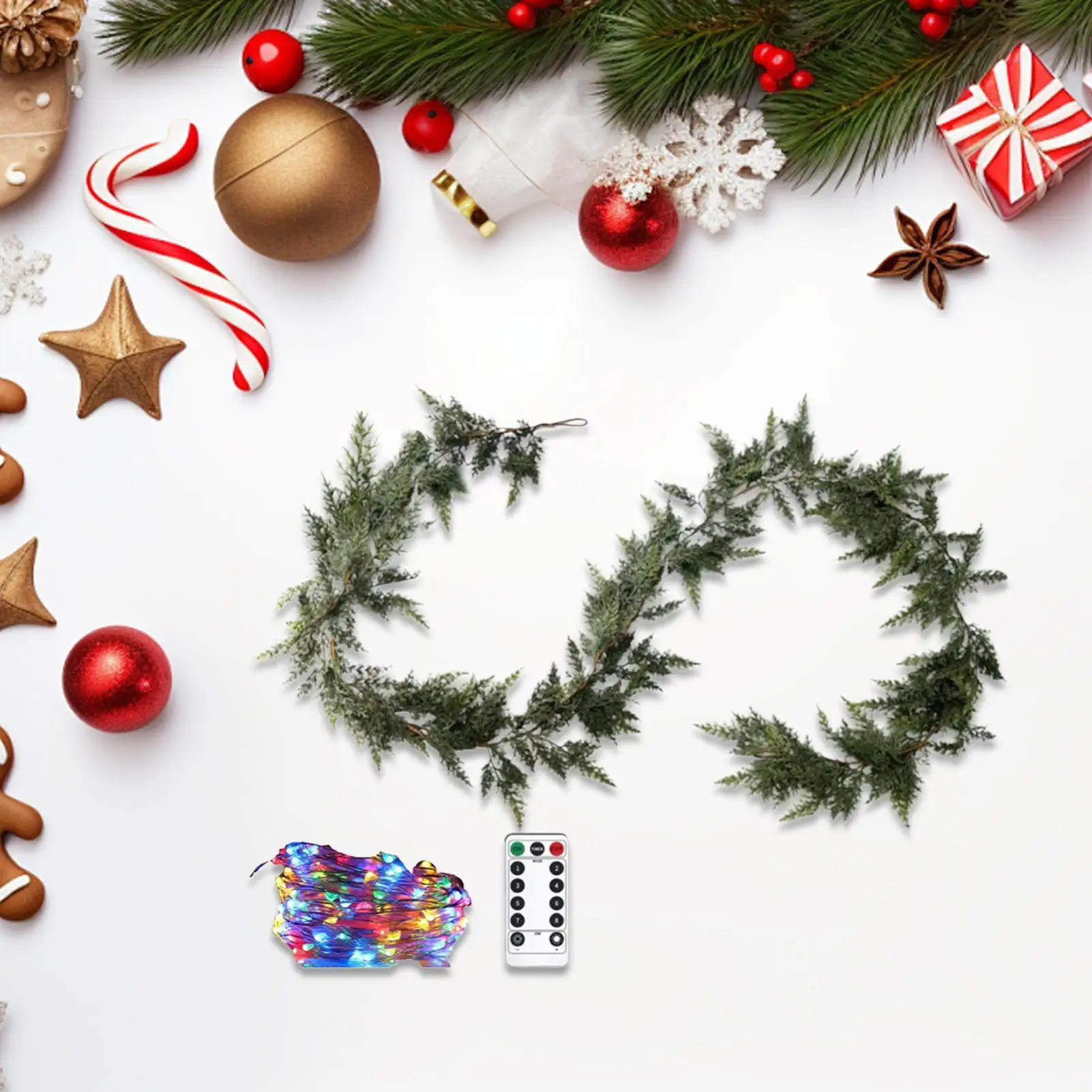 

Уличная рождественская гирлянда 8,8 фута, искусственная с дистанционным освещением, зеленая кедровая гирлянда, рождественские украшения для использования в помещении и на открытом воздухе