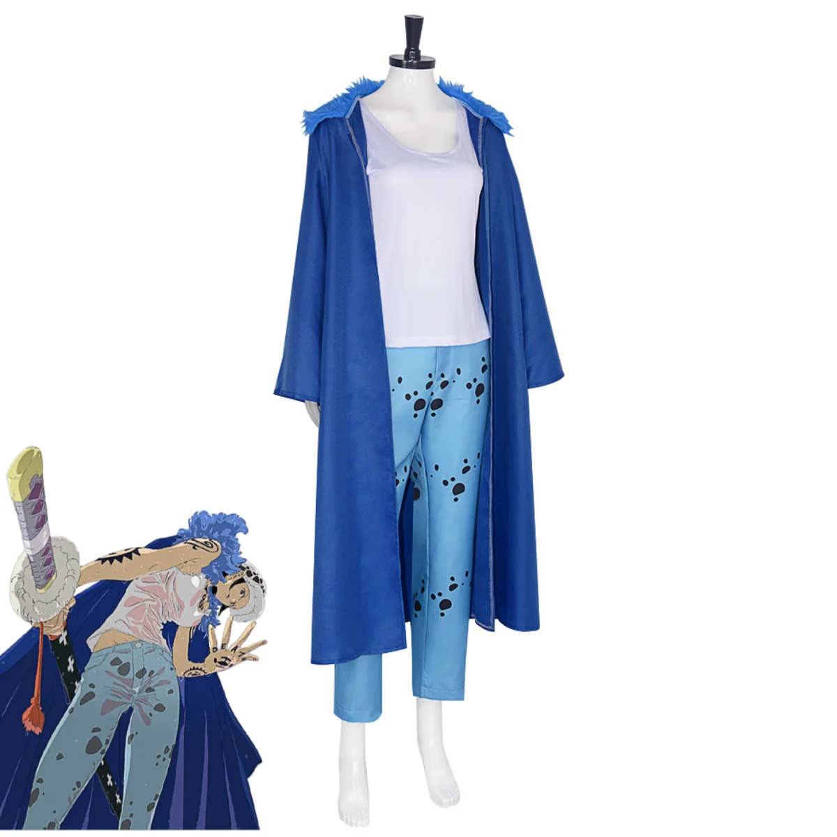 مجموعة حفلات الهالوين أنيمي ترافالغار د. قانون المياه تأثيري حلي الأزرق أفخم طوق معطف عباءة السراويل الزرقاء موحدة الكبار رجل امرأة