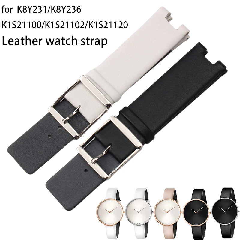 Correa de cuero con muescas para relojes Calvin Klein K1S21100 K1S21102/K1S21120 K8Y231/K8Y236, repuesto de pulseras y accesorios.