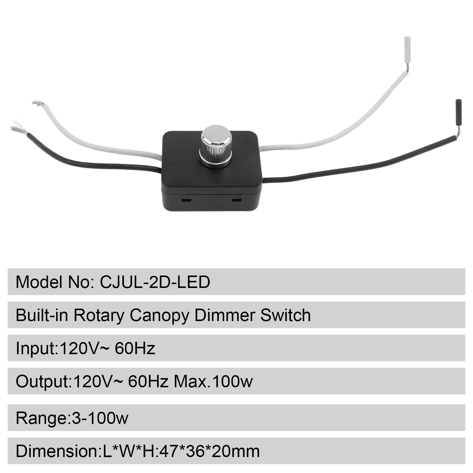 Built-in Dimmer Switch Combo Kit 120V Rotary Canopy Dimmer Switch Replacement for Table Lamps / Floor Lights /Dimmable LED Light