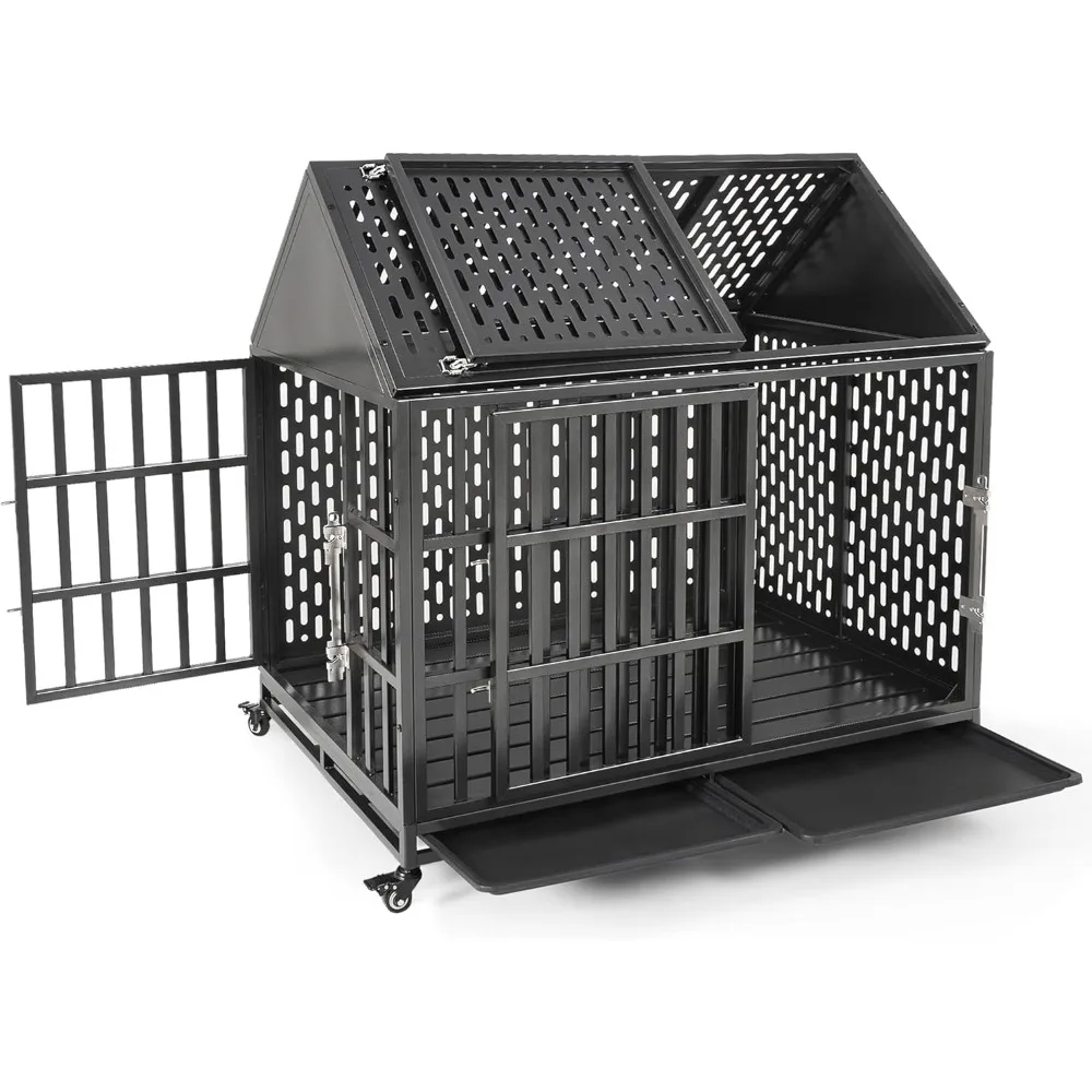 

Heavy Duty Dog Crate with Self-Locking Latch for High Anxiety Dogs, 46 Inch Indestructible Large Kennel Indoor